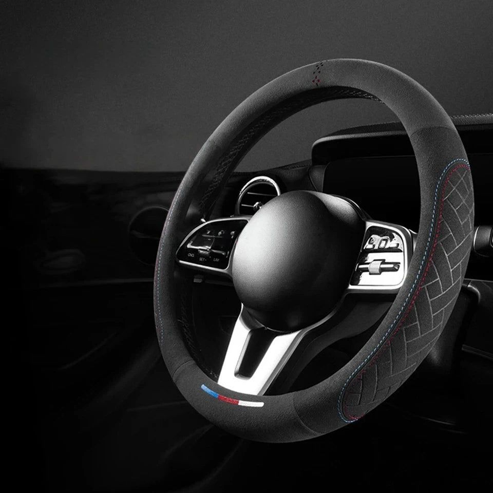 Leather Steering Wheel Cover - Non-Slip
