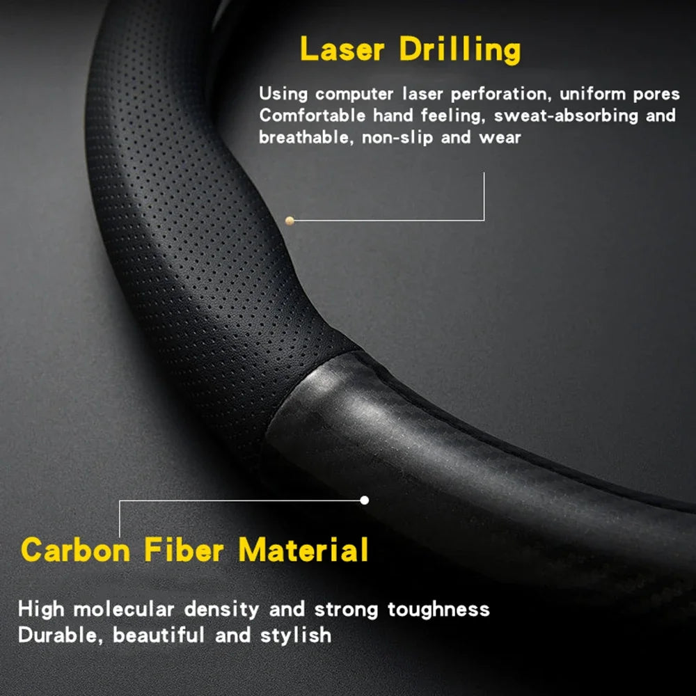 Leather Steering Wheel Wrap - Non-Slip