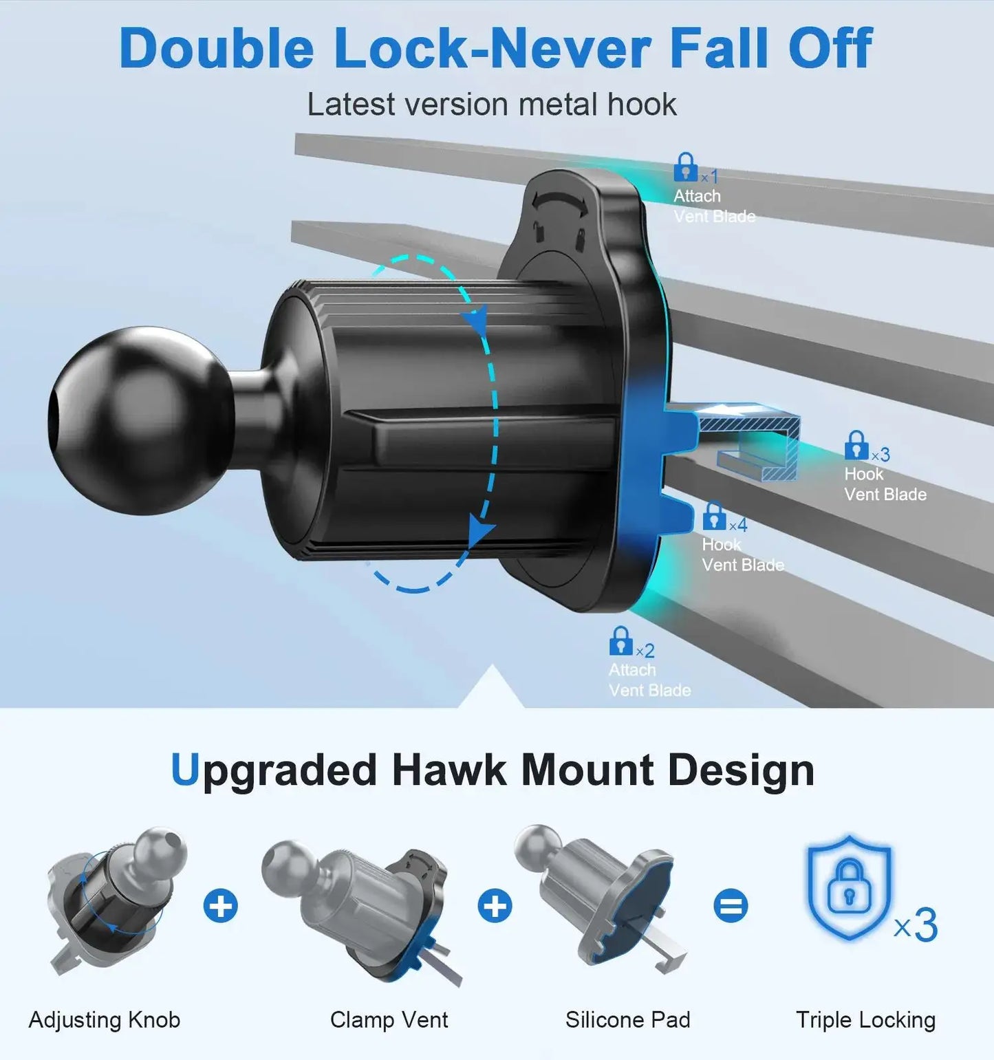 Universal Phone Holder for Vent, Dash & Windshield