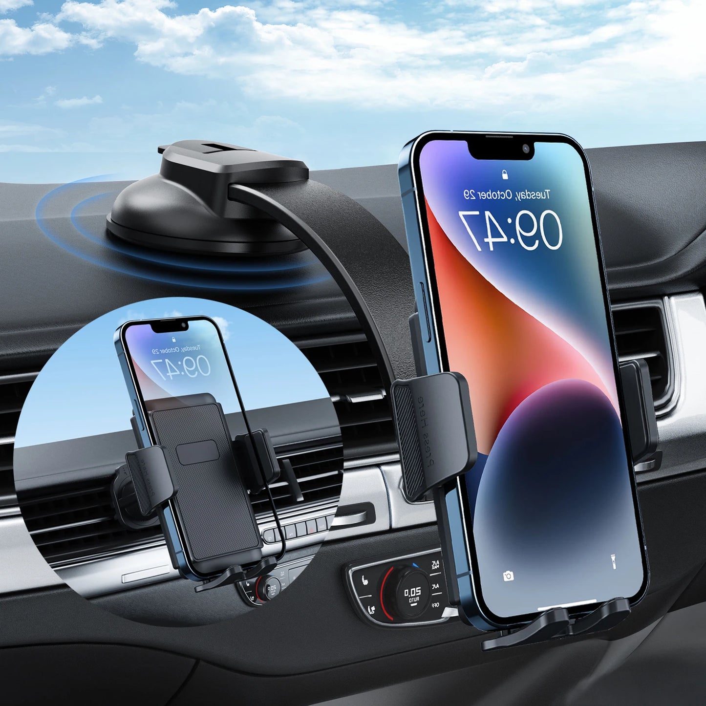 Universal Phone Holder for Vent, Dash & Windshield