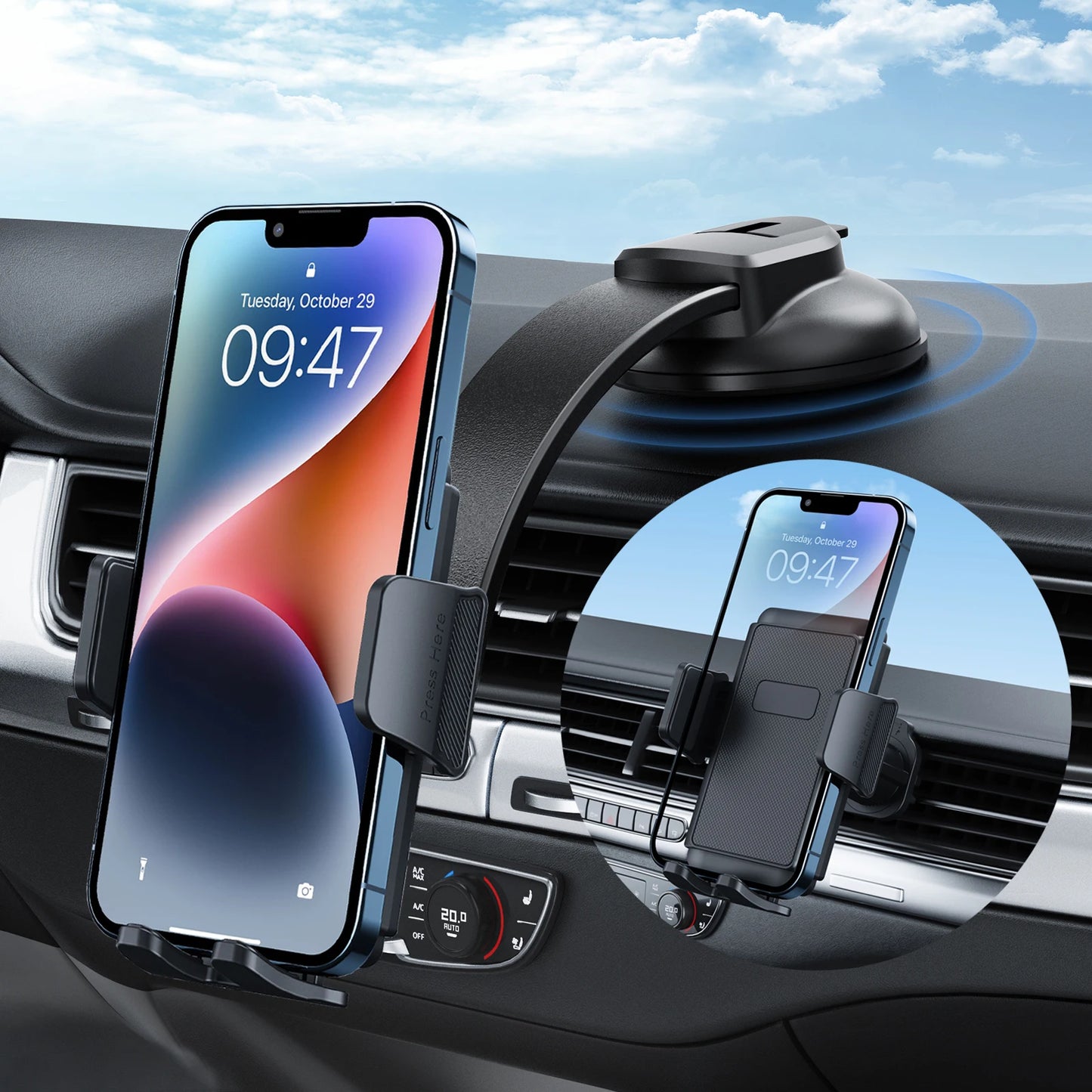 Universal Phone Holder for Vent, Dash & Windshield