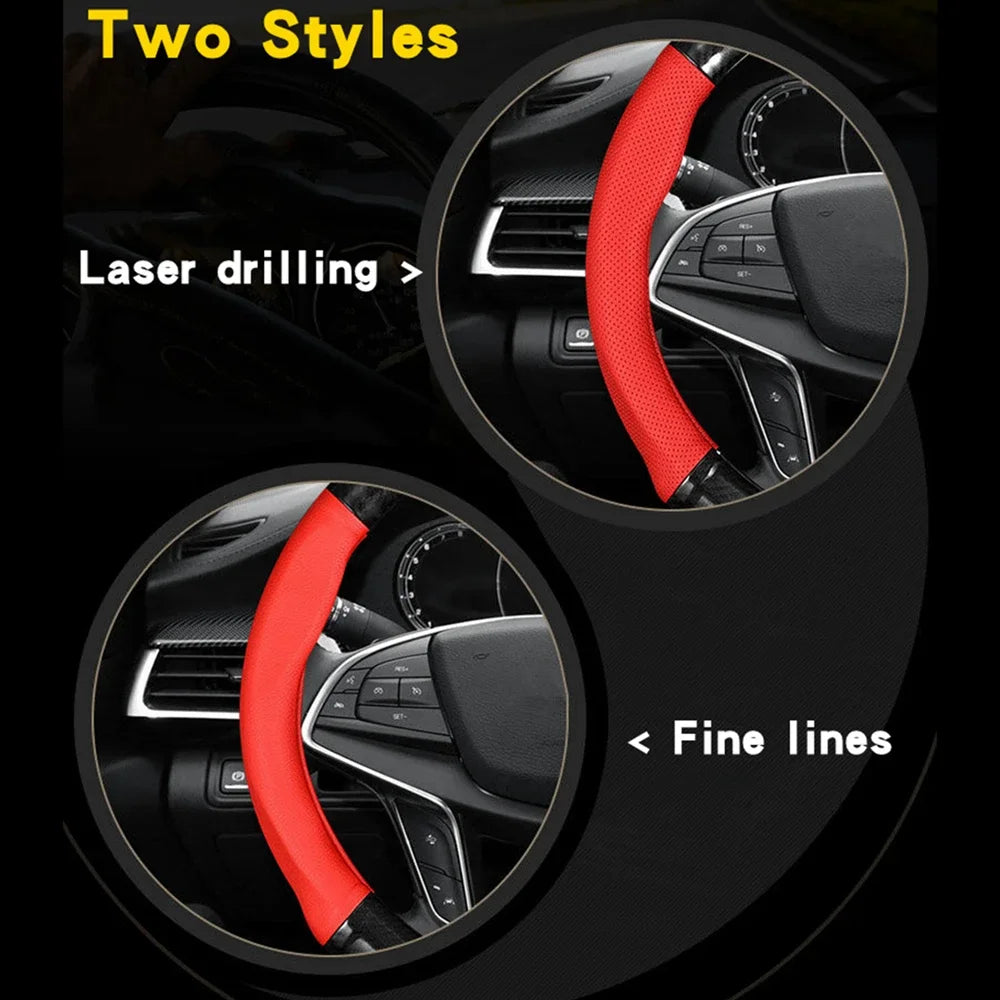 Leather Steering Wheel Wrap - Non-Slip