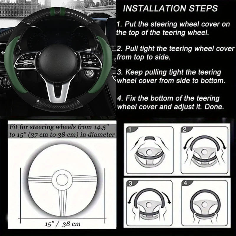 PU Leather Steering Wheel Protector - Non-Slip