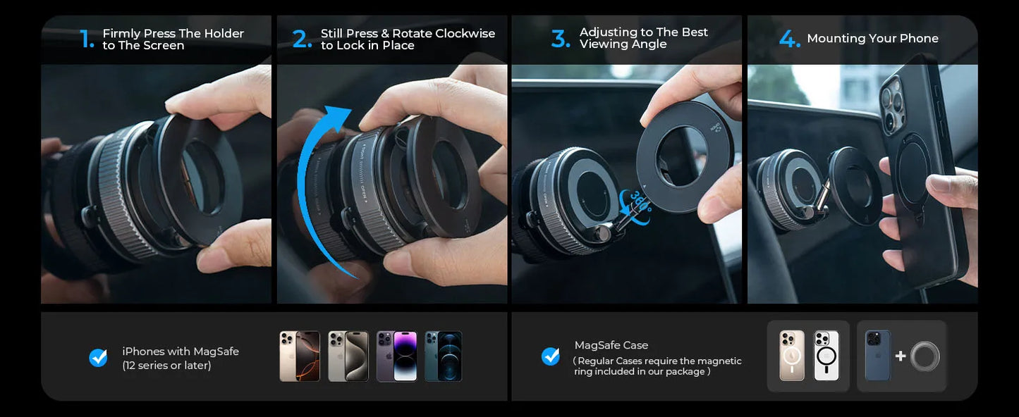 360° Strong-Magnet Car Phone Holder with Secure Hold